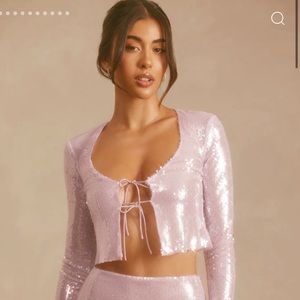 Lilac sequin tie up long sleeve top
